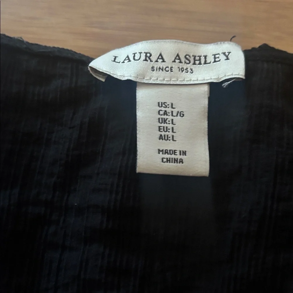 Laura Ashley Black Puff Sleeve Ruffle Button-Front Blouse - Picture 2 of 4